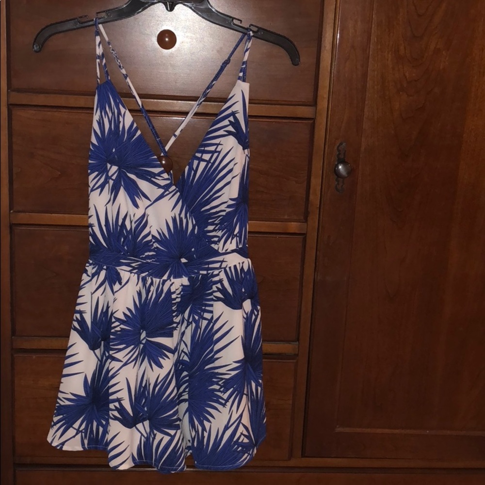 Gianni Bini Blue & White Backless Romper